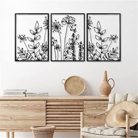Wall Art Decor 3 Pcs Home decor Livingroom decor Black Metal Wall Art Minimalist - Picture 7 of 7
